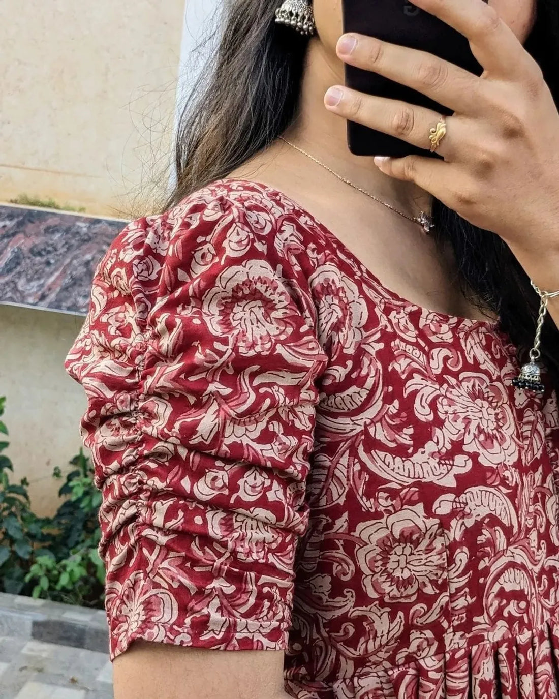 Red Cotton Blend Anarkali Gown for Women